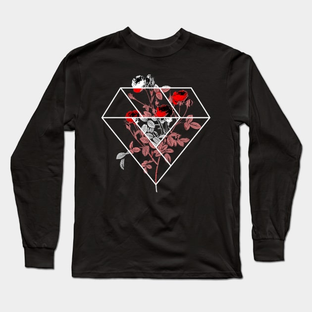 Stylish Rose Design In A Vintage Retro Diamond Shape Long Sleeve T-Shirt by MerlinArt